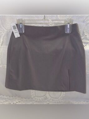 Sunday Best Tatiana High Waist Mini Skirt 15” Rocky Grey Leg Slit Size 4 NWT